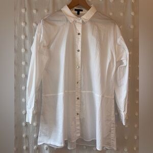 Eileen Fisher Oversized White Button Down Tunic Shirt Dress